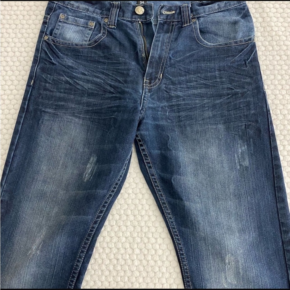 SP Collection Men’s Distressed Jeans Size 34 Blue Denim Straight Leg